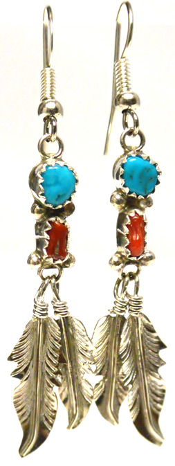 Turquoise Coral Feather Earrings