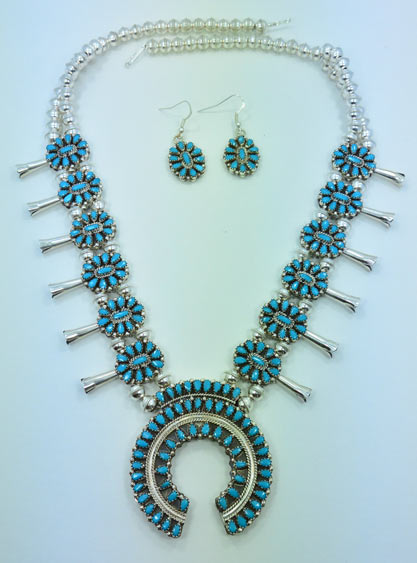 Turquoise / White Buffalo Necklace Earring Reversible Squash