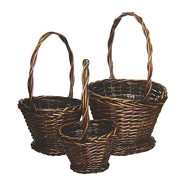 Oval Brown Willow w/High Handles and Liners